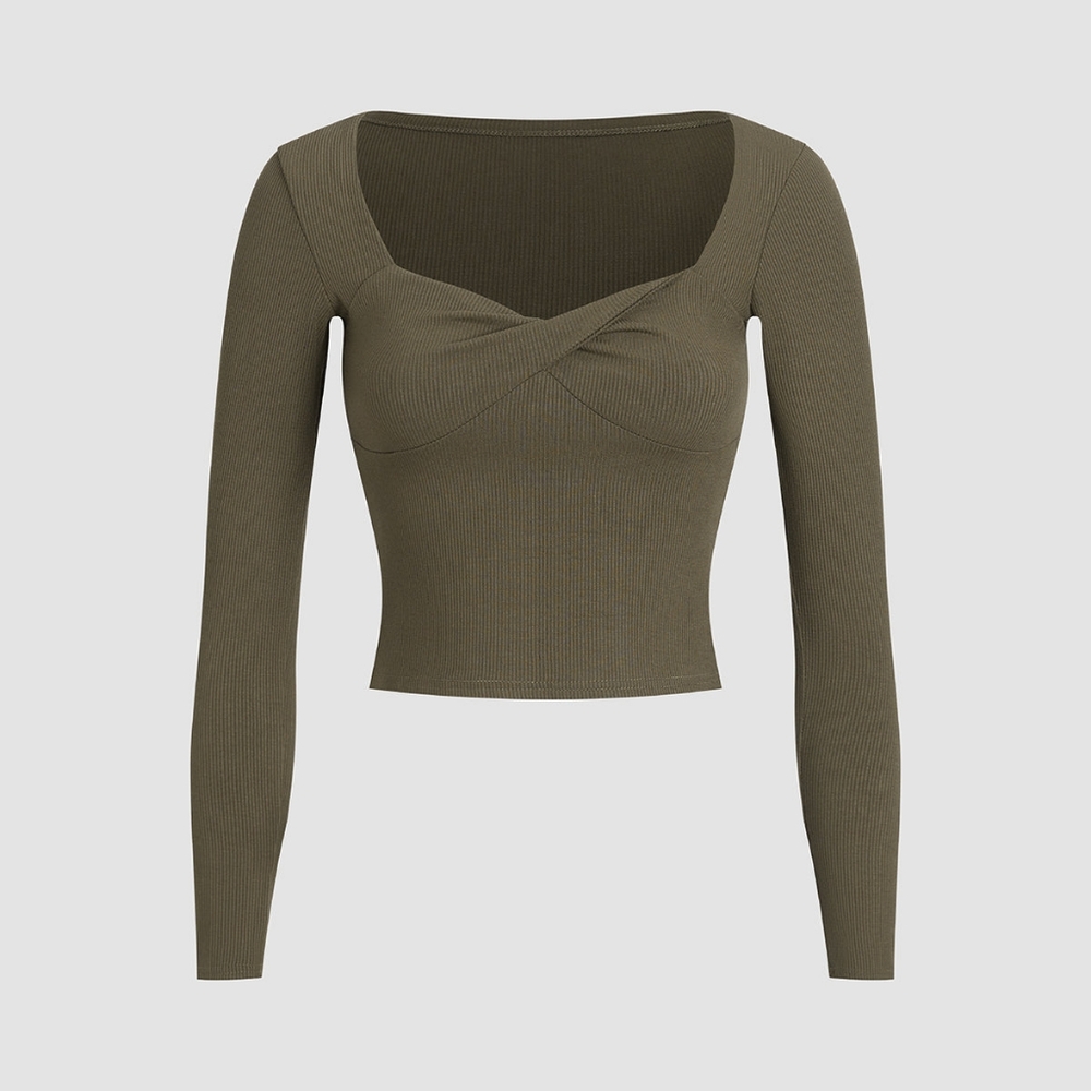 Olive Green Cropped Long Sleeve